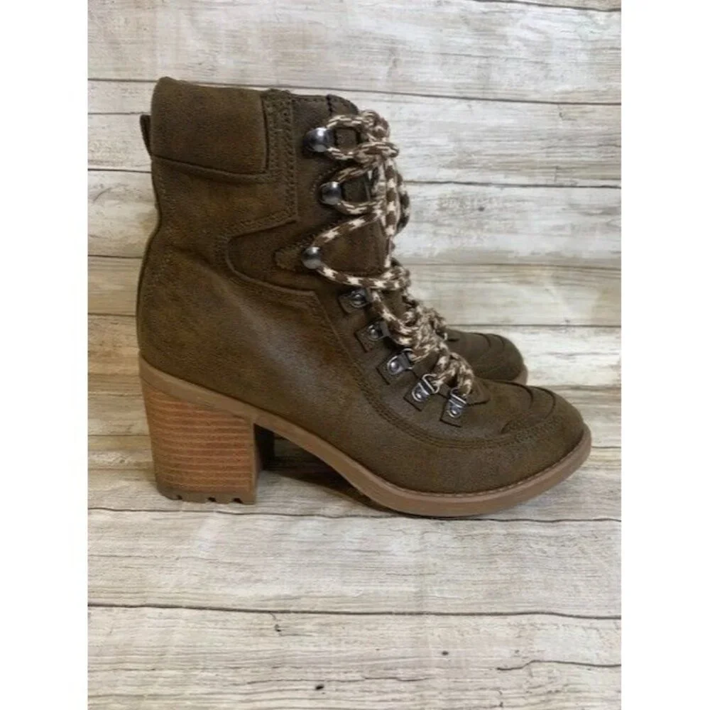 Carlos Santana Ardent Brown Lace-Up Booties Size 9.5M Side‎ Zipper